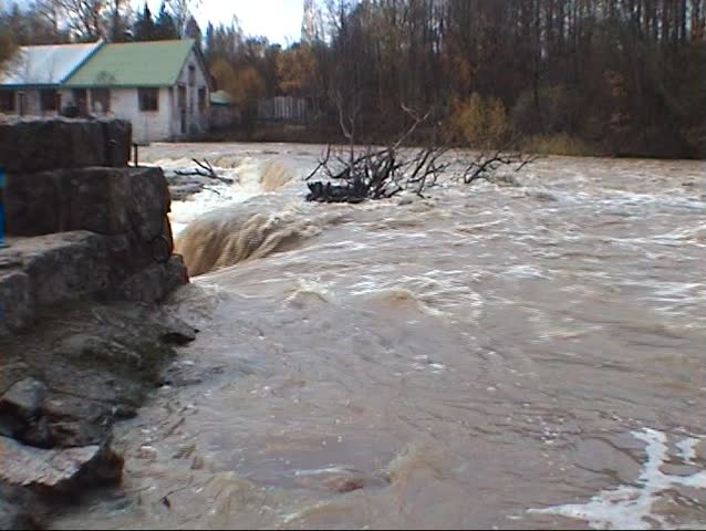 Autumn river waterfall one