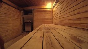 man  in wooden steam room sauna
