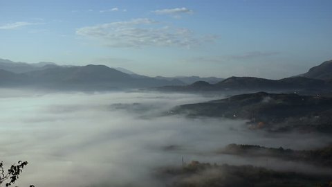 foggy valley; Morning Fog on the valley, Time Lapse 4K