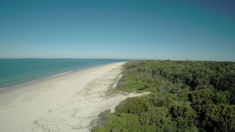 4k Aerial Beach Sand to Green Trees Stock Video