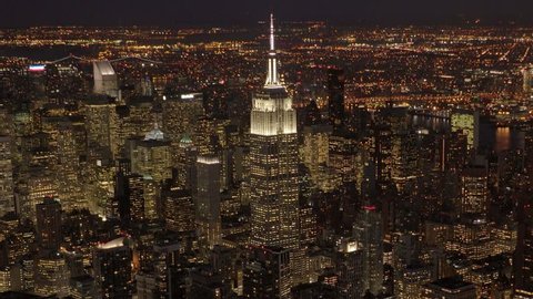 NEW YORK CITY - CIRCA NOV 2015 - aerial view of the empire state building at night