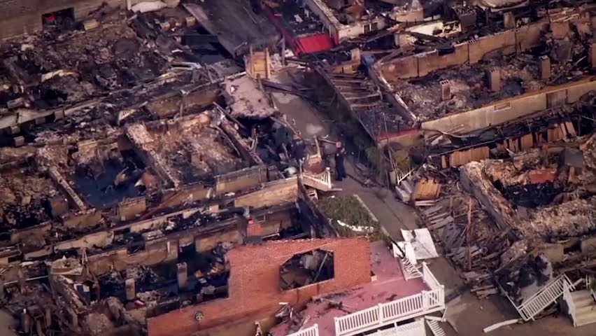 CIRCA 2010s - Aerial footage of the destruction from 2012 Hurricane Sandy.