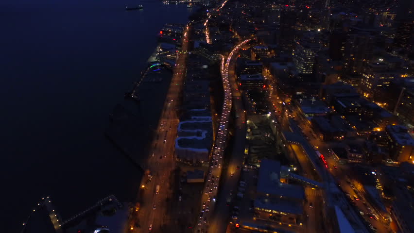 Aerial video of downtown Seattle Washington.