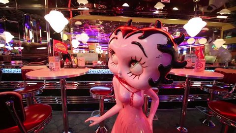 MOSCOW - JAN 18, 2015: Betty Boop in Beverly Hills Diner - network of stylized American restaurants in Moscow