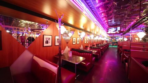 MOSCOW - JAN 18, 2015: Cozy interior of Beverly Hills Diner - network of stylized American restaurants in Moscow