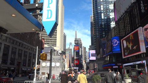 NEW YORK CITY, NOVEMBER 8 2015: City traffic and tourists in Times Square in Manhattan New York City 