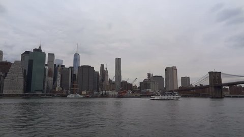 NEW YORK CITY, NOVEMBER 6 2015: View at Manhattan financial district from Brooklyn side of East River in New York City 