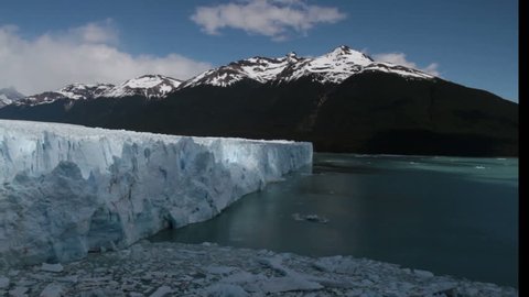 Perito Moreno Glacier calving into Lake Argintina in Los Glaciares National Park, Argentina.