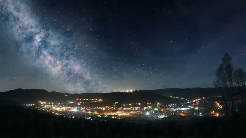 Milky Way over mountain town