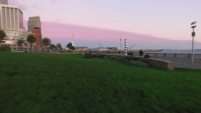 4K Aerial drone shot San Francisco downtown rincon park to ferry building