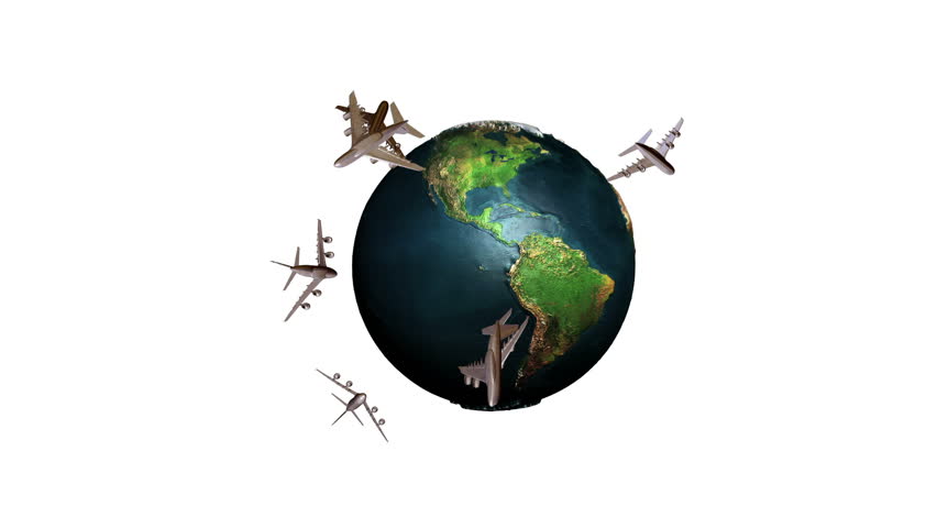 Earth rotating and Aircraft Traffic against white