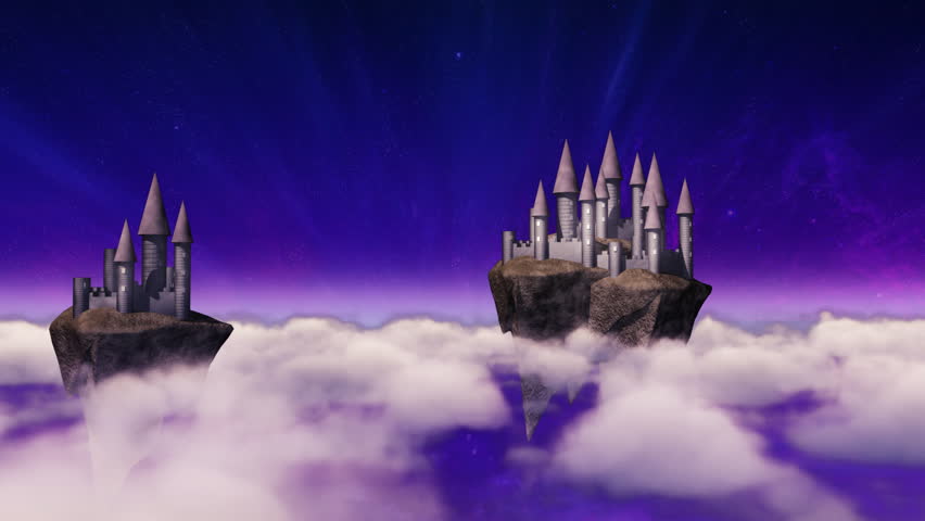 Sky-castles hovering above clouds in fantasy scene