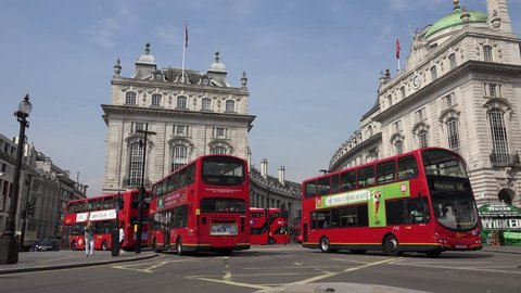 LONDON, JUNE 18, 2015 4K Piccadilly Circus Traffic London People Tourists Shopping Walking Traveling