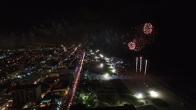 Miami Beach New Years fireworks aerial drone video