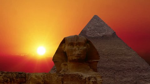 Timelapse. Sunrise over the pyramid of Cheops and Sphinx. Giza Egypt. v.1