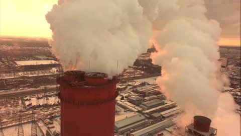 Aerial of a coal fire power station,close up
