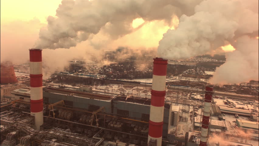 Aerial of a coal fire power station.