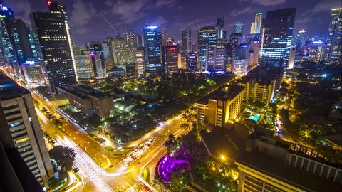 Timelapse of Makati City, Manila, Philippines by Night. 4K Version. UltraHD. 