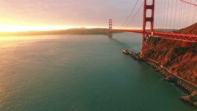 4K Aerial drone shot San Francisco below to above golden gate bridge