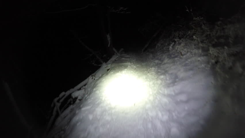 Snow hiking at night POV