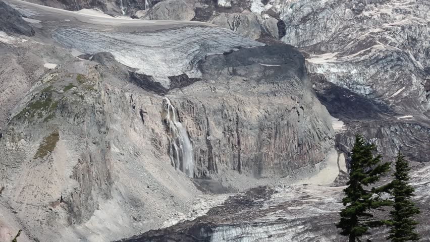 Glaciers and waterfalls on Mount Rainier - Washington