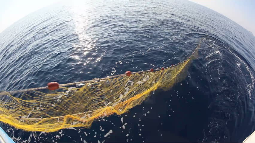 Fishing net thrown into the sea