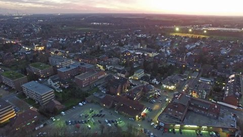 MOERS / GERMANY - JANUARY 03 2016 - Aerial shot of the city at the evening