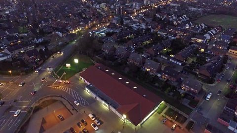 MOERS / GERMANY - JANUARY 03 2016 - Aerial shot of a Lidl supermarket in the evening 