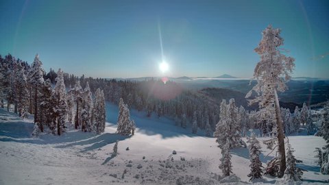 Beautiful high altitude dawn time lapse, sunrise in HDR, Winter Snow Landscape: film stockowy