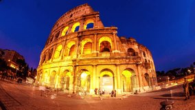 ROME, ITALY - APRIL 18: Timelapse of the famous Colosseum at night on April 18, 2015 in Rome, Italy.
