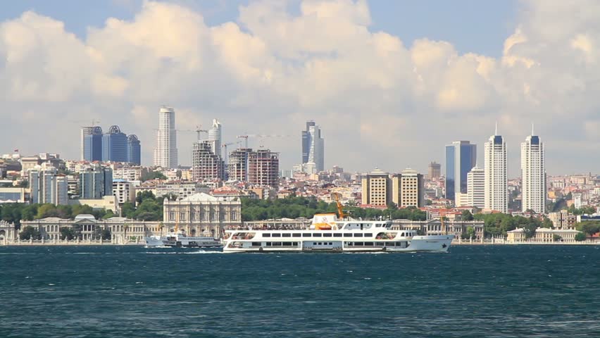 Ferryboats in front of Dolmabahce Palace, Istanbul, Turkey 