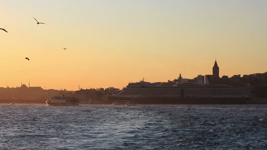 Istanbul from the boat on sunset 