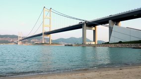 Tsing Ma Bridge at Daylight in Hong Kong. 4K Ultra HD 3840x2160 Video Clip