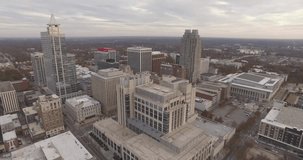 Aerial footage of downtown Raleigh, NC in November.