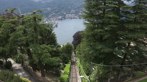 A view of the funicular from the top of the hill of Brunate