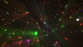 Confetti lights rays seamless motion graphics visual for holidays, christmas, new years, birthday events, show, night clubs, broadcast, dance floor, music videos.