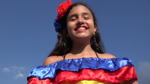 Girl Wearing Traditional Colombian Dress