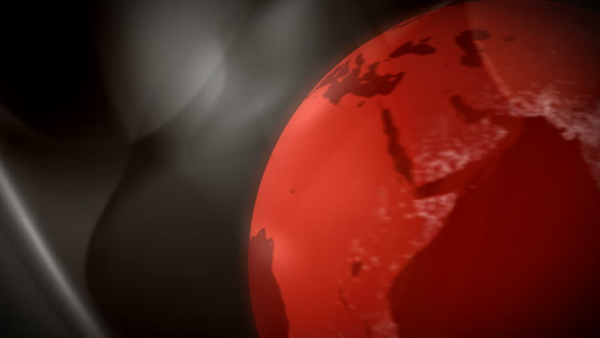 Red globe with white orbit trails. HD 1080. Great background for news, travel,