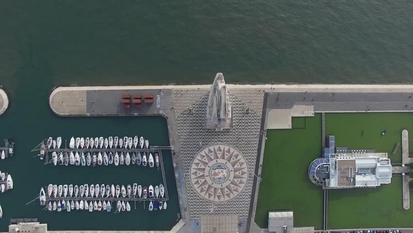 Top View of Monument to the Discoveries and Huge Compass Rose, Lisbon, Portugal