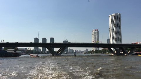 View from a ferry at the Chao Phraya river in Bangkok, Thailand