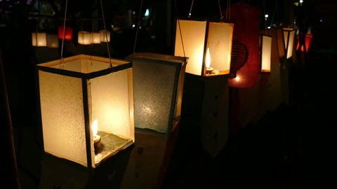 paper lamp lantern and candle light in Yeepeng festival in Chiang Mai, Thailand Arkivvideo