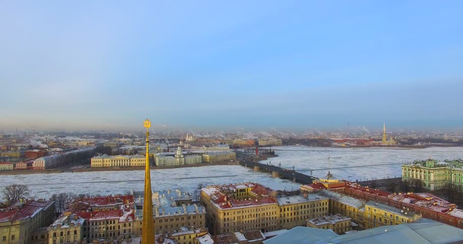 Admiralty building aerial view, Saint-Petersburg, Russia. The Admiralty is the former headquarters of the Admiralty Board and the Imperial Russian Navy, the current headquarters of the Russian Navy.