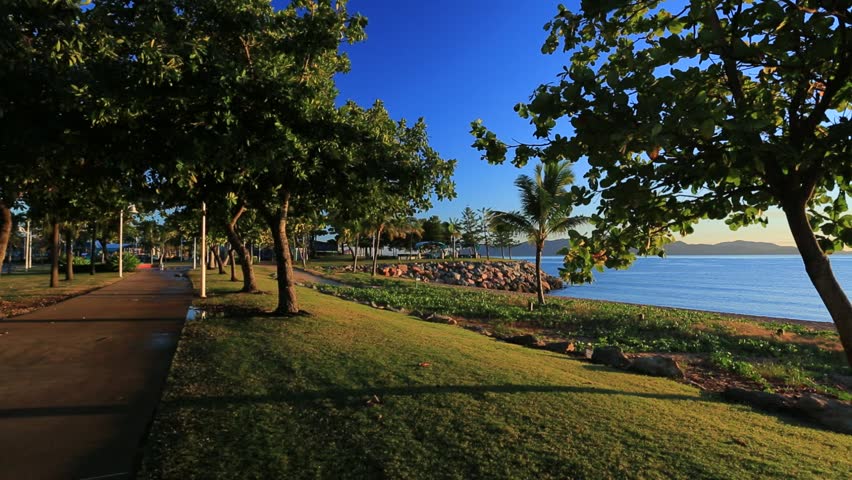 Park on the Edge of the Water at Sunrise