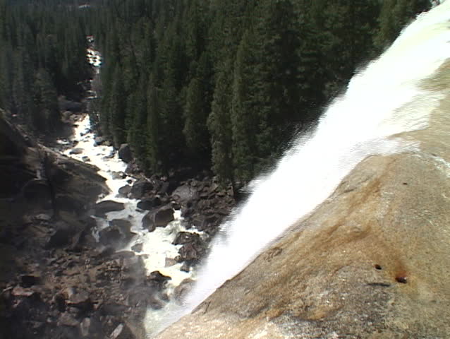 Vernal Falls goes over a cliff in Yosemite National Park.