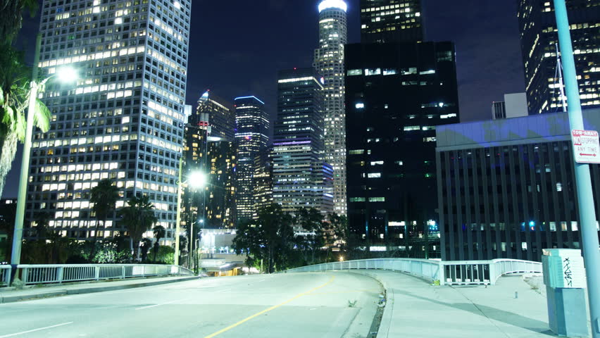 Night Cityscape Time Lapse 57 Traffic in LA Downtown Tilt Up