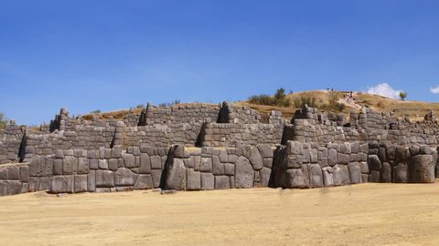 Panorama - Massive stones in Inca fortress walls, 	Sacsayhuaman, 	Cusco,	Peru, South America