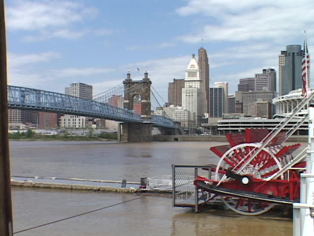 A bridge spans the Ohio River in Cincinnati.