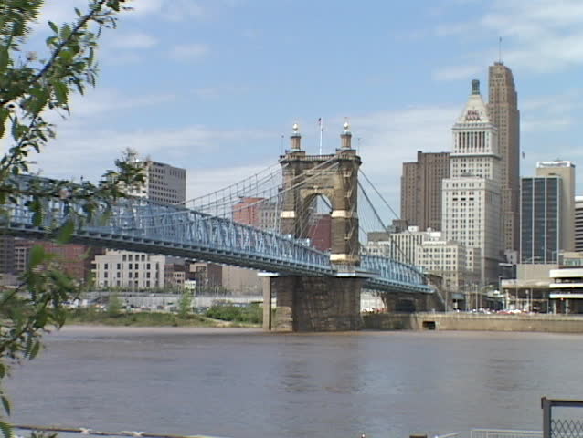 A bridge spans the Ohio River in Cincinnati.