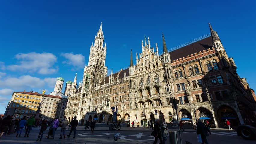 The City Hall on the main square Marienplatz in Munich, Germany Royalty-Free Stock Footage #13796333