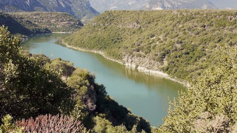 view of Cedrino lake and mount in Dorgali, Sardinia, Italy. Sequence 
